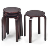 Set of 4 18 Inch Stackable Bentwood Dining Chairs with Round Top-Deep Brown