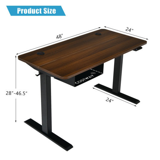 48-inch Electric Height Adjustable Standing Desk with Control Panel-Walnut