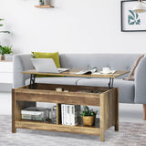 Lift Top Coffee Table with Hidden Storage Compartment and Lower Shelf for Study Room-Oak