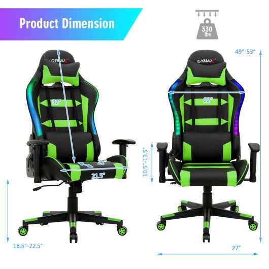 Adjustable Swivel Gaming Chair with LED Lights and Remote-Green