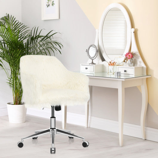 Modern Fluffy Faux Fur Vanity Office Chair for Teens Girls-Beige