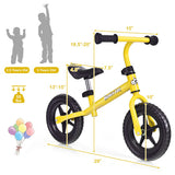 Kids No Pedal Balance Bike with Adjustable Handlebar and Seat-Yellow