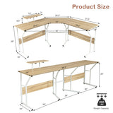 88.5 Inch L Shaped Reversible Computer Desk Table with Monitor Stand-Oak