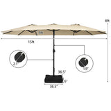 15 Feet Double-Sided Twin Patio Umbrella with Crank and Base-Beige