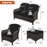 5 Pieces Patio Rattan Sofa Set with Cushion and Ottoman-Black