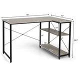 48 Inch Reversible L Shaped Computer Desk with Adjustable Shelf-Gray