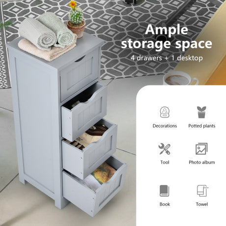 Floor Wooden Free Standing Storage Side Organizer for Bathroom-Gray