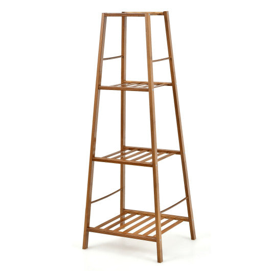 4-Potted Bamboo Tall Plant Holder Stand-Brown