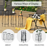 3 Pieces Metal Plant Stand Set with Crystal Floral Accents Round-Black