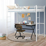 Twin Loft Bed Frame with 2 Ladders Full-length Guardrail -White
