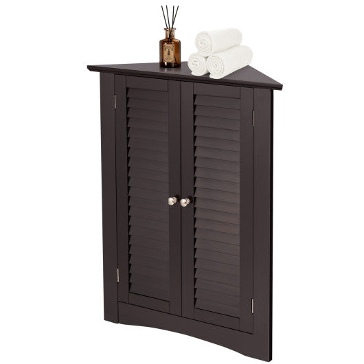 Bathroom Corner Storage Freestanding Floor Cabinet with Shutter Door-Brown