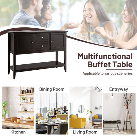 Wooden Sideboard Buffet Console Table with Drawers and Storage-Brown