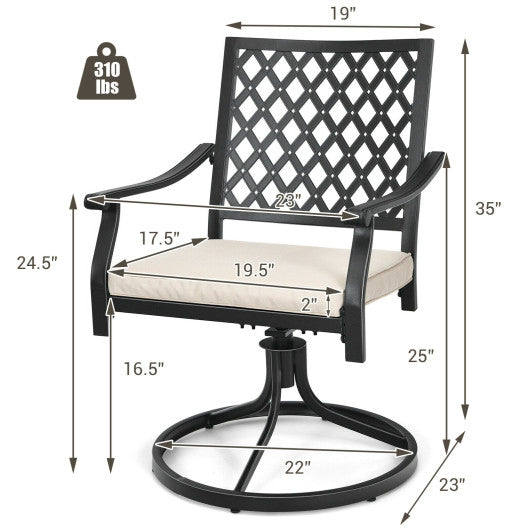 2 Pieces Patio 360° Swivel Dining Chairs with Rocker and Cushioned Armrest-Beige