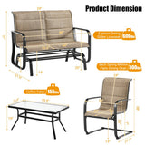 4 Pieces Outdoor Patio Furniture Set with Padded Glider Loveseat and Coffee Table-Brown