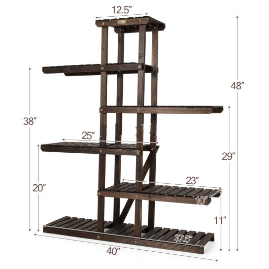 6 Tier Wood Plant Stand with Vertical Shelf Flower Display Rack Holder-Brown
