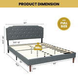 Upholstered Bed Frame with Adjustable Diamond Button Headboard-Full Size