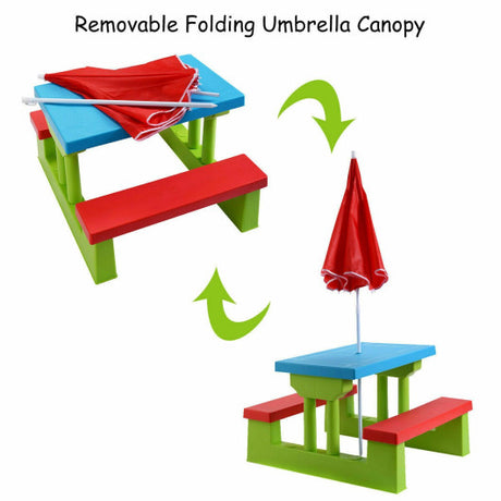Kids Picnic Folding Table and Bench with Umbrella