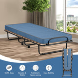 Portable Folding Bed with Memory Foam Mattress and Sturdy Metal Frame Made in Italy-Navy