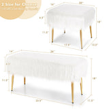 Faux Fur Vanity Stool with Golden Metal Legs for Makeup Room-White