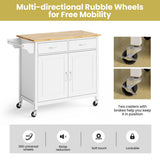 Modern Rolling Kitchen Cart Island with Wooden Top-White