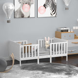 2-in-1 Convertible Kids Wooden Bedroom Furniture with Guardrails-White