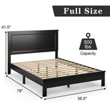 Full Size Platform Slat Bed Frame with High Headboard-Black