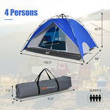 2-in-1 4 Person Instant Pop-up Waterproof Camping Tent-Blue