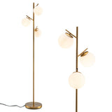 3-Globe Floor Lamp with Foot Switch and Bulb Bases-Golden