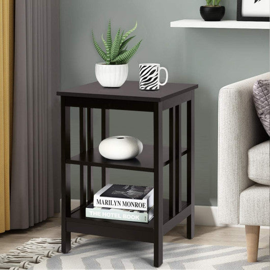 2 Pieces 3-Tier Nightstand with Reinforced Bars and Stable Structure-Dark Brown