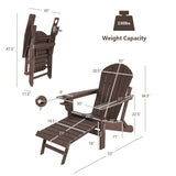 Patio All-Weather Folding Adirondack Chair with Pull-Out Ottoman-Brown