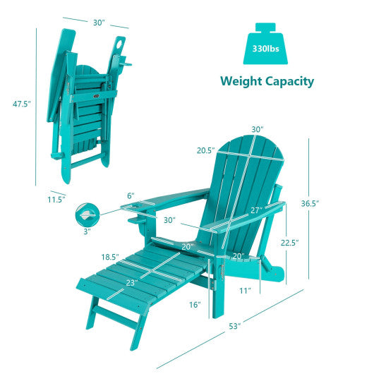 Patio All-Weather Folding Adirondack Chair with Pull-Out Ottoman-Turquoise