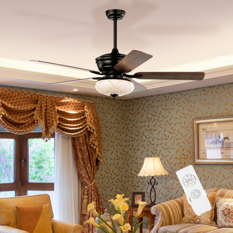 52 Inch Ceiling Fan with 3 Wind Speeds and 5 Reversible Blades-Black