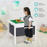2-in-1 Kids Double-sided Activity Building Block Table with Drawers-White