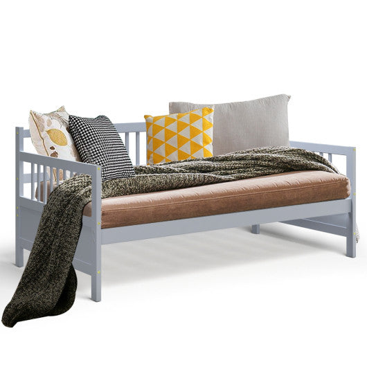 Twin Size Wooden Slats Daybed Bed with Rails-Gray