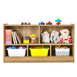 Kids 2-Shelf Bookcase 5-Cube Wood Toy Storage Cabinet Organizer-Natural