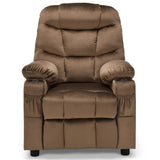 Kids PU Leather/Velvet Fabric Kids Recliner Chair with Cup Holders-Light Brown