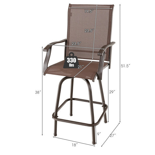 2 Pieces Patio 360 Rotation Swivel Bar Stool Set-Brown