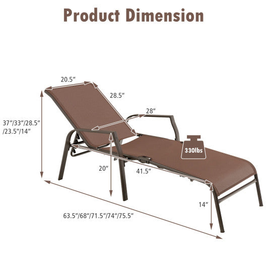 2 Pieces Patio Folding Chaise Lounge Chair Set with Adjustable Back-Brown