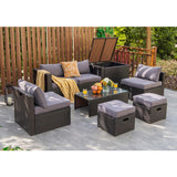 8 Pieces Patio Space-Saving Rattan Furniture Set with Storage Box and Waterproof Cover-Gray