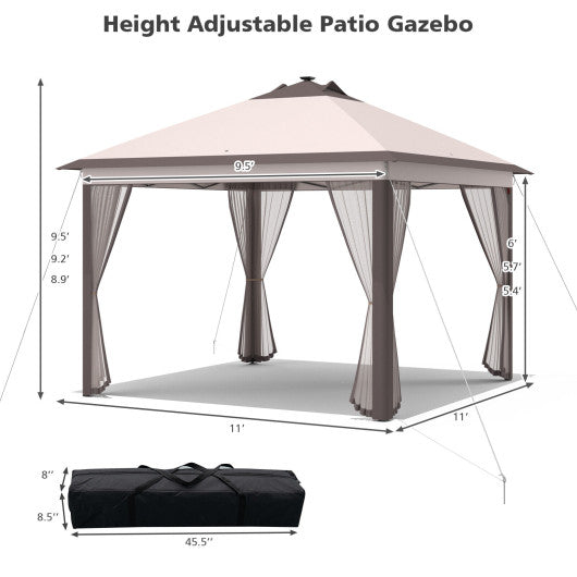 11 x 11 Feet Portable Outdoor Patio Folding Gazebo with Led Lights -Beige