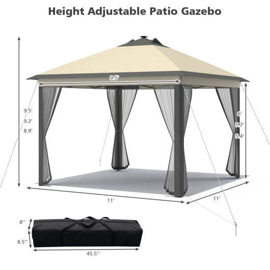11 x 11 Feet Portable Outdoor Patio Folding Gazebo with Led Lights -Coffee