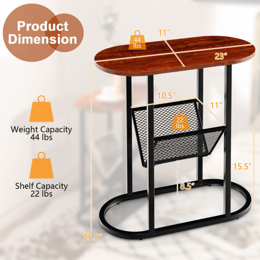 2-tier Oval Narrow Bedside End Table-Rustic Brown