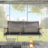 2-Person Rattan Hanging Porch Swing Chair-Black