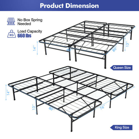 Queen/King Size Folding Steel Platform Bed Frame for Kids and Adults-King Size