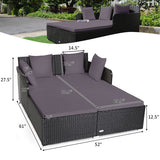 Spacious Outdoor Rattan Daybed with Upholstered Cushions and Pillows-Gray