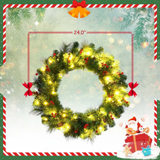 24 Feet Pre-lit Artificial Spruce Christmas Wreath