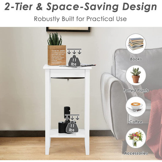 Set of 2 Versatile 2-Tier End Table with Storage Shelf-White