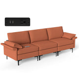 Large 3-Seat Sofa Sectional with Metal Legs and 2 USB Ports for 3-4 people-Red