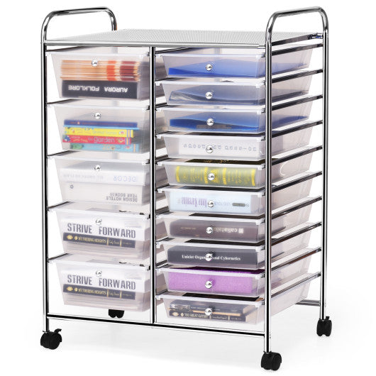 15 Drawers Rolling Storage Cart Organizer-clear