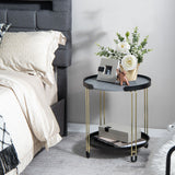 2-Tier Round Side Table with Removable Tray and Metal Frame for Small Space-Golden